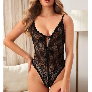 Sexy Spaghetti Straps V Neckline See-through Lace Stretchy Bodysuit Teddies Lingerie N22272