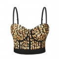 Sexy Punk Golden Studded Beads B Cup Padded Plastic Boned Clubwear Bustier Bra Top N22268