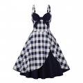 1950s Vintage Checkered Sweetheart and Bowknot Bodice Straps Summer Party Swing Dress N22249
