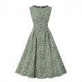 Vintage Leopard Print Round Neckline Sleeveless High Waist Summer Party Midi Dress N22226