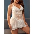 Plus Size Sexy See-through Lace and Mesh Spaghetti Straps Nightwear Babydoll Chemise N22167