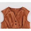 Vintage Rockabilly Glossy V Neckline Front Button Sleeveless High Waist Cocktail Swing Dress N22090