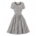 Vintage Leopard Square Neckline Short Sleeve High Waist Daily Casual A-line Dress N22086