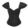 Gothic Black Brocade 10 Plastic Boned Wide Shoulder Straps Waist Cincher Overbust Corset N22063