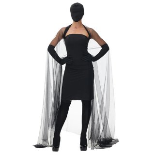 5pcs Sexy All Black Tube Dress with Cape Mystery Gala Guest Fancy Ball Cosplay Costume N22033