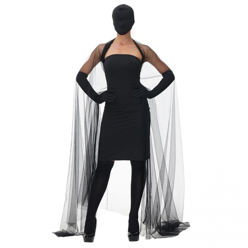 5pcs Sexy All Black Tube Dress with Cape Mystery Gala Guest Fancy Ball Cosplay Costume N22033