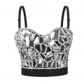 Sexy Silver Sequins and Beads B Cup Bustier Bra Shining Music Festival Clubwear Crop Top N22030