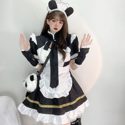 5pcs Adorable Panda Girl Cosplay Maid Puff Sleeve Mini Dress Anime Lolita Costume N22018