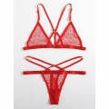 Sexy See-through Mesh Spaghetti Straps Triangle Bra and Strappy Thong Valentines Lingerie N22008