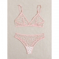 Sexy See-through Mesh Sweetheart Print Spaghetti Straps Bra and Panties Sleepwear Lingerie N22003