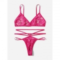 Sexy Spaghetti Straps Bralette and Thong See-through Floral Lace Strappy Underwear Lingerie N21998