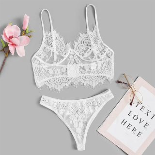 Sexy See-through Thin Lace Spaghetti Straps Bralette and Panties Two-piece Underwear Lingerie N21990