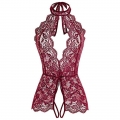 Sexy Halter Cut-out Crotchless Elastic See-through Lace Backless Valentines Teddies Lingerie N21967