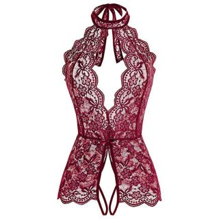 Sexy Halter Cut-out Crotchless Elastic See-through Lace Backless Valentines Teddies Lingerie N21967