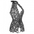 Sexy Halter Cut-out Crotchless Elastic See-through Lace Backless Bodysuit Teddies Lingerie N21966