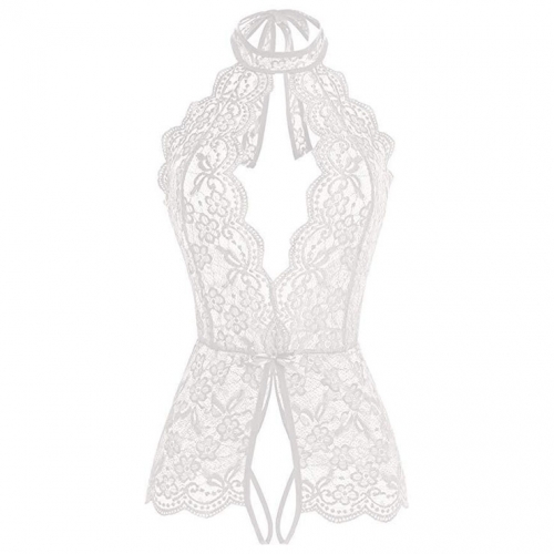 Sexy Halter Cut-out Crotchless Elastic See-through Lace Backless Bodysuit Teddies Lingerie N21964