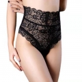 Sexy Black See-through Lace Back Bandage Cut-out Cozy Underwear High Waist Panties PT21943