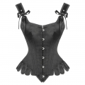 Gothic Black Wide Shoulder Straps 14 Steel Bones Wavy Hem Waist Cincher Overbust Corset N21872