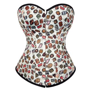 Fashion 12 Plastic Boned Dessert Print Waist Cincher Strapless Body Shaper Overbust Corset N21826