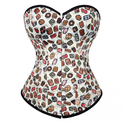 Fashion 12 Plastic Boned Dessert Print Waist Cincher Strapless Body Shaper Overbust Corset N21826