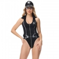 Sexy Policewoman Uniform Adult Cop Stretchy Bodysuit Clubwear Cosplay Costume with Handcuffs N21625