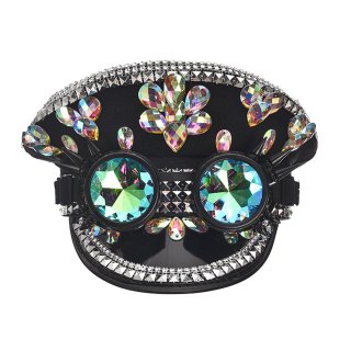 Steampunk Rivets and Rhinestones Police Cap with Goggles Nightclub Cosplay Costume Hat J21621