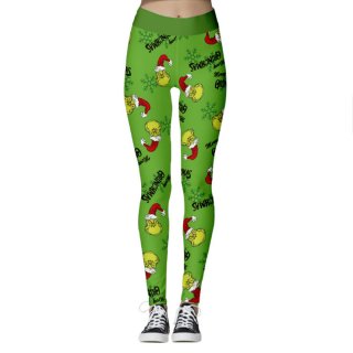 Fashion 3D Digital Print Green Monster Stealing Christmas Slim High Waist Elastic Leggings L21563