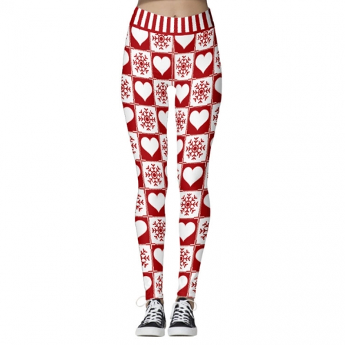 Fashion 3D Digital Print Red and White Snowflake Chic Christmas Slim Elastic Leggings L21561