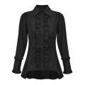 Victorian Gothic Black Ruffle Lapel Button Shirt Vintage Bishop Long Sleeve Lolita Blouse Top N21548