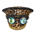 Steampunk Leopard Print Rivets and Gemstones Police Cap Nightclub Cosplay Costume Hat J21541