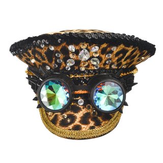 Steampunk Leopard Print Rivets and Gemstones Police Cap Nightclub Cosplay Costume Hat J21541
