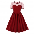 Vintage Round Neck Heart Bodice Puff Sleeves High Waist Elegant Cocktail Party A-line Dress N21499