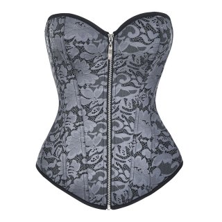 Steampunk Jacquard Plastic Boned Waist Cincher Zipper Closure Body Shaper Overbust Corset N21494