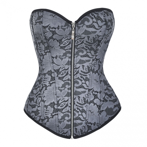 Steampunk Jacquard Plastic Boned Waist Cincher Zipper Closure Body Shaper Overbust Corset N21494