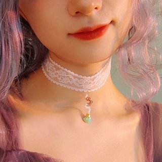 Lovely Seashell Pendant Lace Choker Mermaid Cosplay Jewelry Handmade Necklace J21463