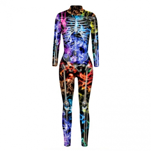 Fashion Colorful Bone 3D Printed Unitard Skeleton High Neck Bodysuit Halloween Costume N21400