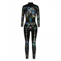 Fashion Laser Color 3D Printed Unitard Skeleton High Neck Bodysuit Halloween Cosplay Costume N21399