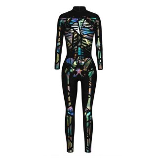 Fashion Laser Color 3D Printed Unitard Skeleton High Neck Bodysuit Halloween Cosplay Costume N21399