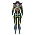Funny Colorful Bones 3D Printed Unitard Skeleton High Neck Bodysuit Halloween Cosplay Costume N21397