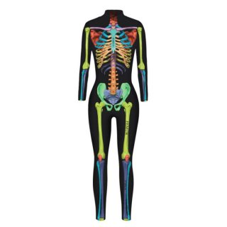 Funny Colorful Bones 3D Printed Unitard Skeleton High Neck Bodysuit Halloween Cosplay Costume N21397