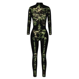 Sexy Camo Bone 3D Printed Unitard Skeleton High Neck Bodysuit Halloween Cosplay Costume N21396
