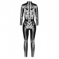 Scary White Bone 3D Digital Printed Unitard Skeleton High Neck Bodysuit Halloween Costume N21395