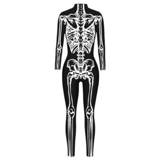 Scary White Bone 3D Digital Printed Unitard Skeleton High Neck Bodysuit Halloween Costume N21395