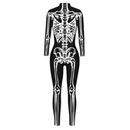 Scary White Bone 3D Digital Printed Unitard Skeleton High Neck Bodysuit Halloween Costume N21395