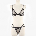 Sexy Black Sheer Mesh Spaghetti Straps Bra and Panties Bandage Stretchy Lingerie Set N21323