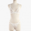 Sexy White Sheer Mesh Spaghetti Straps Bra and Panties Bandage Stretchy Lingerie Set N21322
