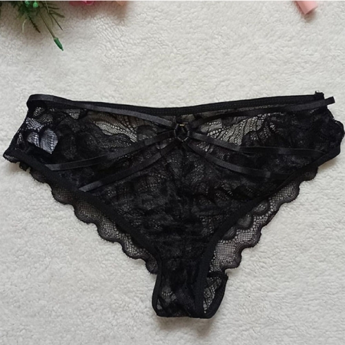 Sexy Black Bandage Hollow Out See-through Lace Panty PT21289
