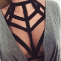 Sexy Black Halter Strappy Elastic Bandage Bra Top Hollow Out Temptation Lingerie N21283