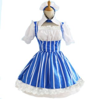 5pcs French Maid Square Collar Half Sleeve Top And Stripe Mini Dress Halloween Costume N21269