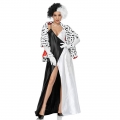 4pcs Sexy Black And White Dalmatians Split Fork Sling Dress Cosplay Halloween Costume N21268